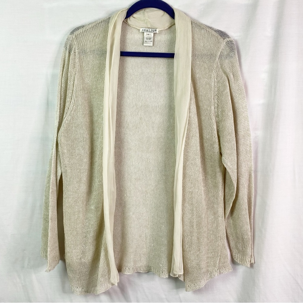 Avalin Linen Silk Beige Open Front Cardigan Sweater XL